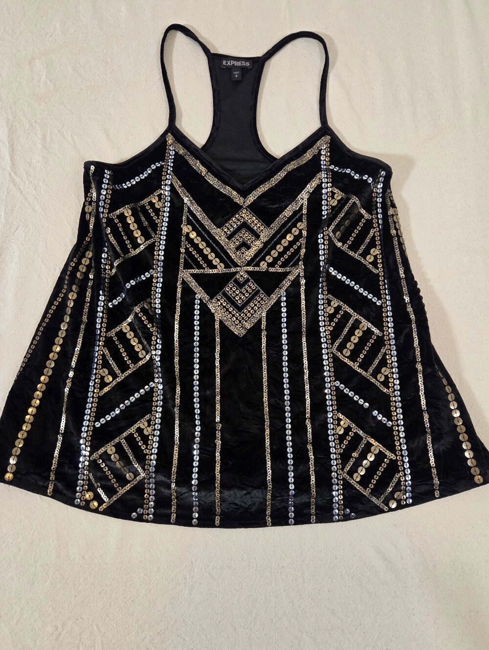 Express Black Velvet Sequin Art Deco Going Out Top Racerback Small